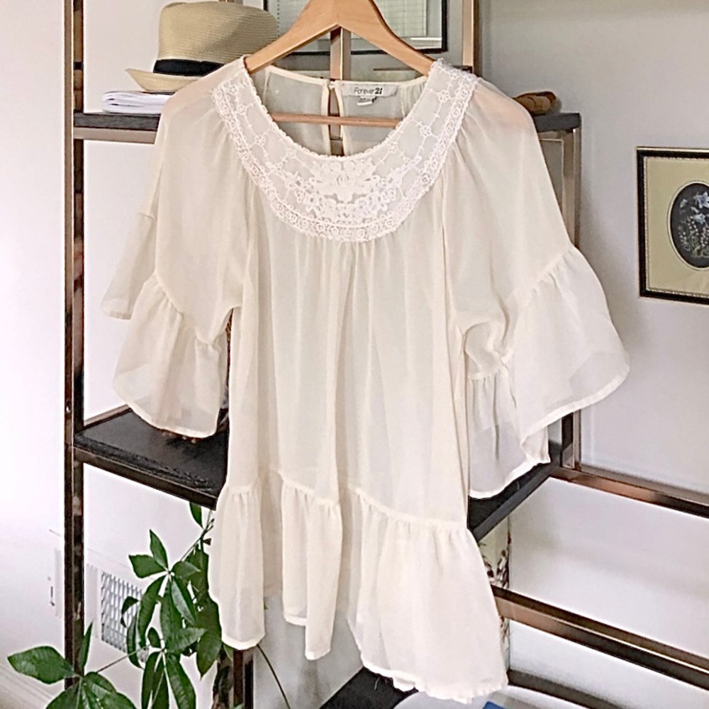 Cottage Core Forever 21 Ivory Lace Top